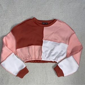 SHEIN Color Block Patchwork Cropped Sweatshirt Size S